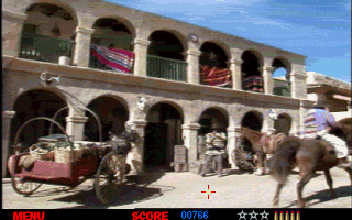 The Last Bounty Hunter (DOS) screenshot: Intense fight in the town
