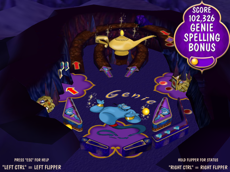 Aladdin Pinball (Windows) screenshot: Activated all letters in "Genie".