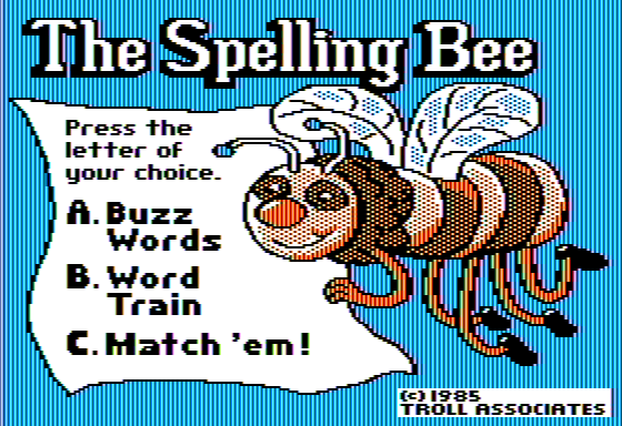 The Spelling Bee (Apple II) screenshot: Main Menu