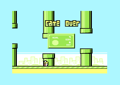 Flappy Bird (Commodore 64) screenshot: Game over