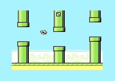 Flappy Bird (Commodore 64) screenshot: Navigating through pipes