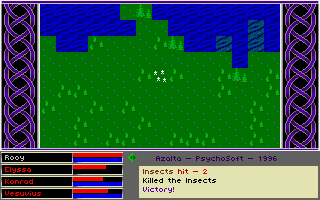 Azalta: Cult of the Raven (DOS) screenshot: After a lot of random hits-and-misses, the insect threat is over.