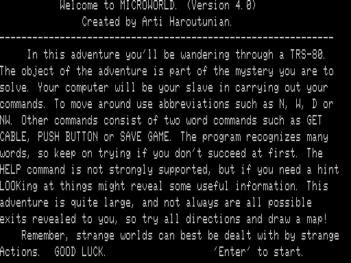 Screenshot of Microworld (TRS-80, 1981) - MobyGames