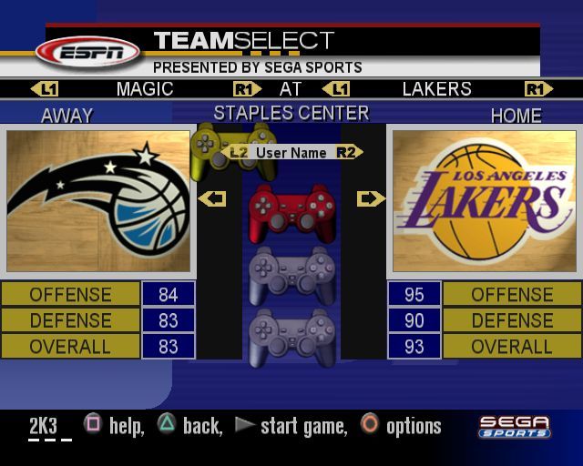 NBA 2K3 (PlayStation 2) screenshot: Game Modes: Practice<br>This is the team selection screen