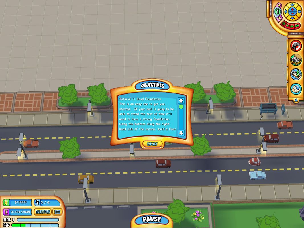 Mall Tycoon 3 (Windows) screenshot: Instructions for Tutorial 1 challenge