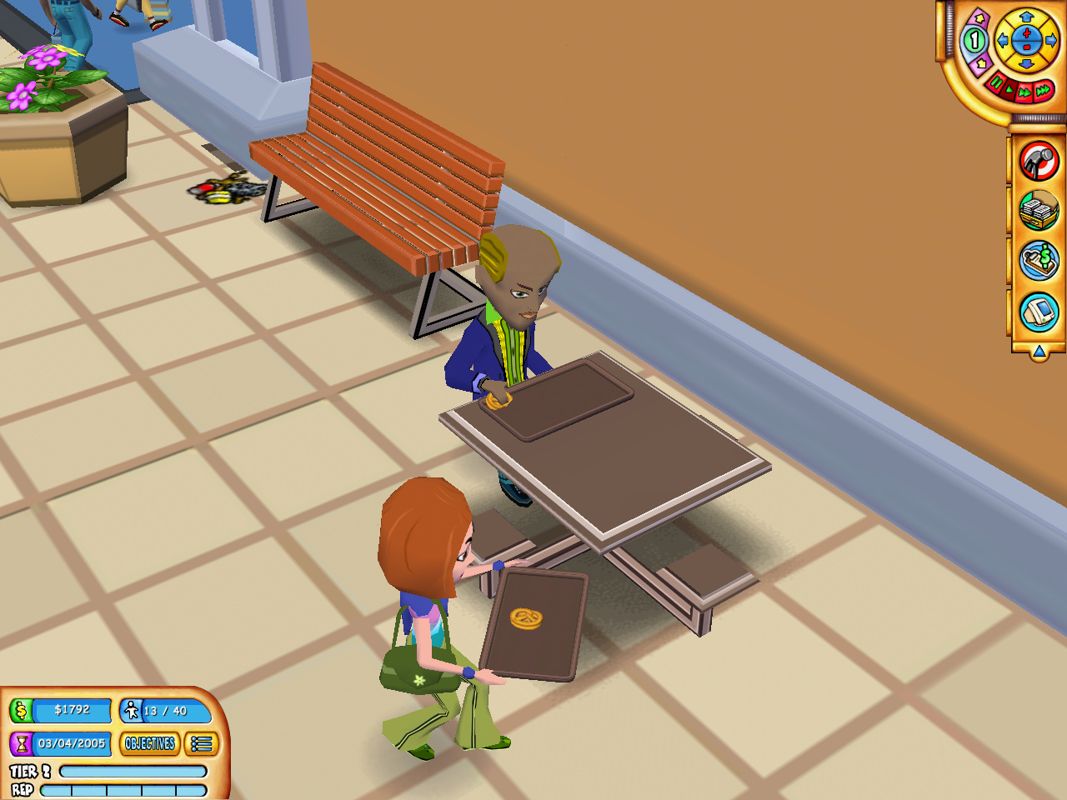Mall Tycoon 3 (Windows) screenshot: These pretzels are making me thirsty!