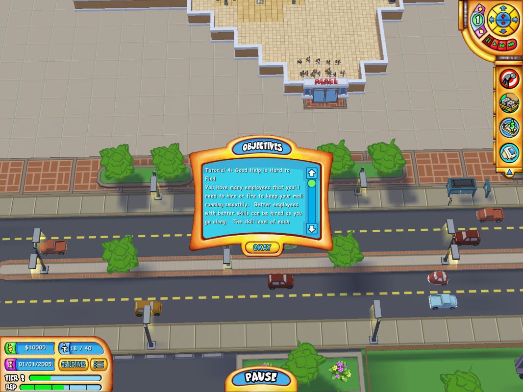 Mall Tycoon 3 (Windows) screenshot: Instructions for Tutorial 4 challenge