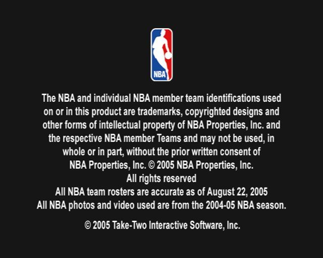 NBA 2K6 (PlayStation 2) screenshot: The game starts with licensing information