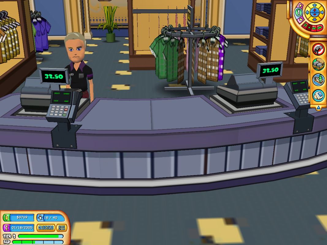 Mall Tycoon 3 (Windows) screenshot: All quiet in the clothes store