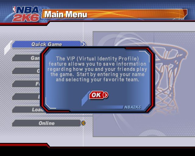 NBA 2K6 (PlayStation 2) screenshot: Before the player gets to use the main menu this pops up