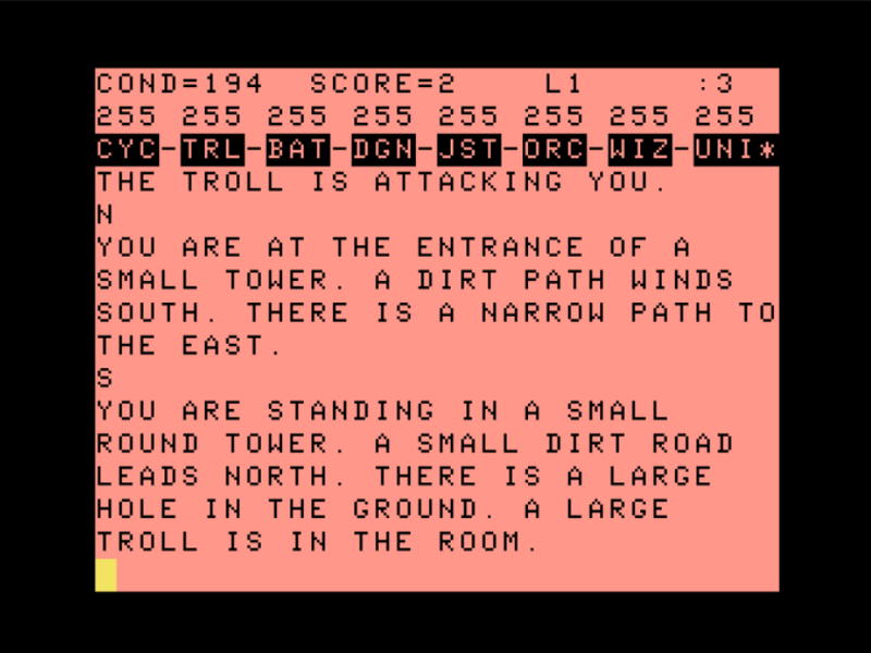 Keys of the Wizard (TRS-80 CoCo) screenshot: Attacked by a Troll