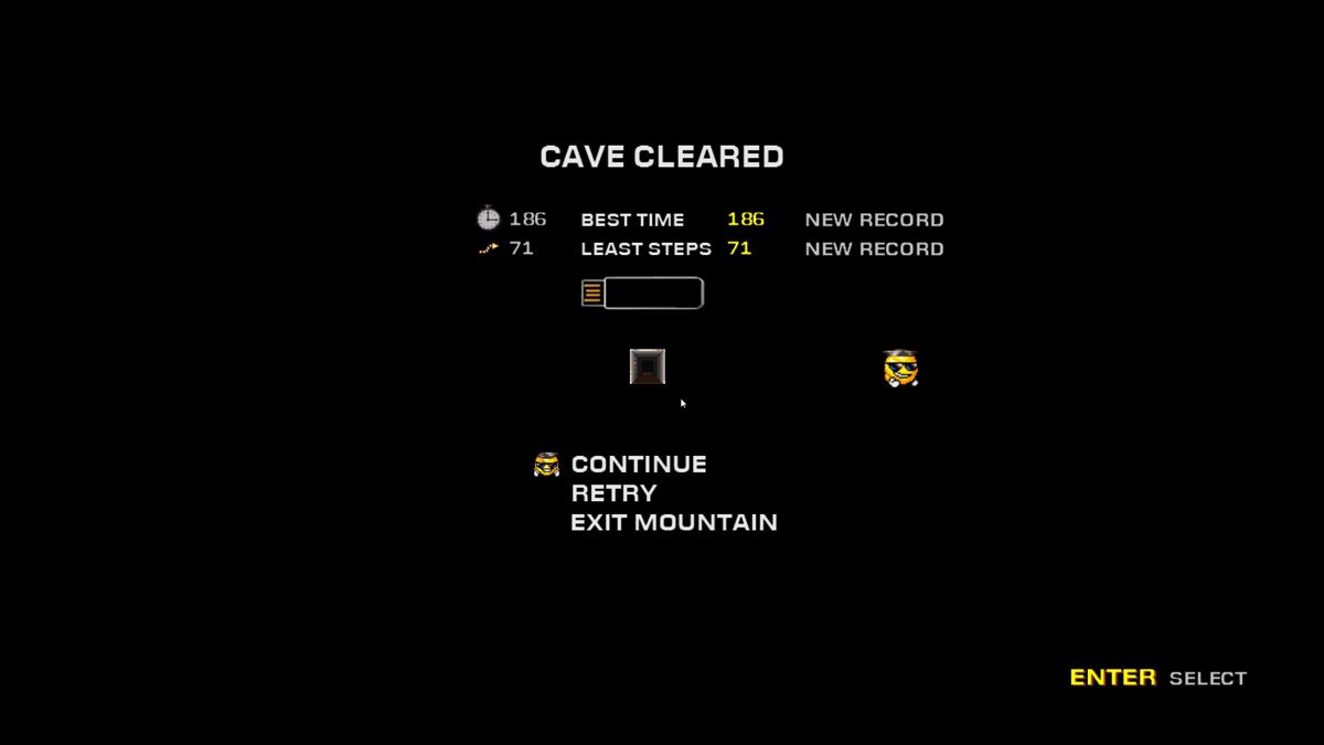 Trap Them (Windows) screenshot: At the end of every cave the player is given a score. The game keeps a record of these scores and the payer can replay any cave at any tome to try and improve their score