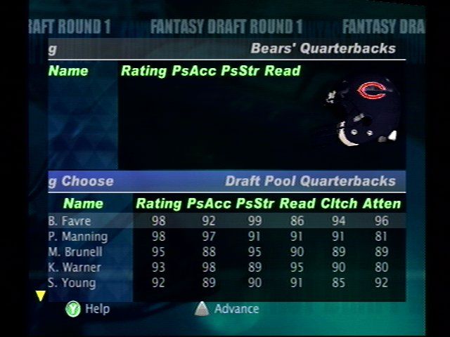 NFL 2K1 (Dreamcast) screenshot: Fantasy Team menus