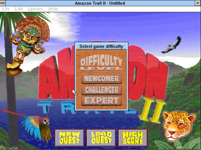 Amazon Trail II (Windows 3.x) screenshot: Choosing a difficulty level