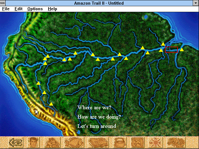 Amazon Trail II (Windows 3.x) screenshot: The map