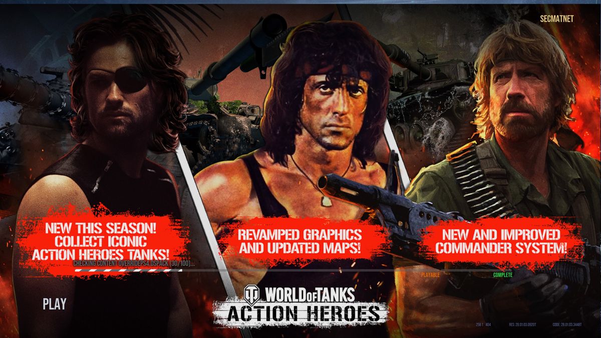World of Tanks (PlayStation 4) screenshot: Version 1.65: Action Heroes introduced Kurt Russel, Chuck Norris, and Sylvester Stallone's iconic movie characters