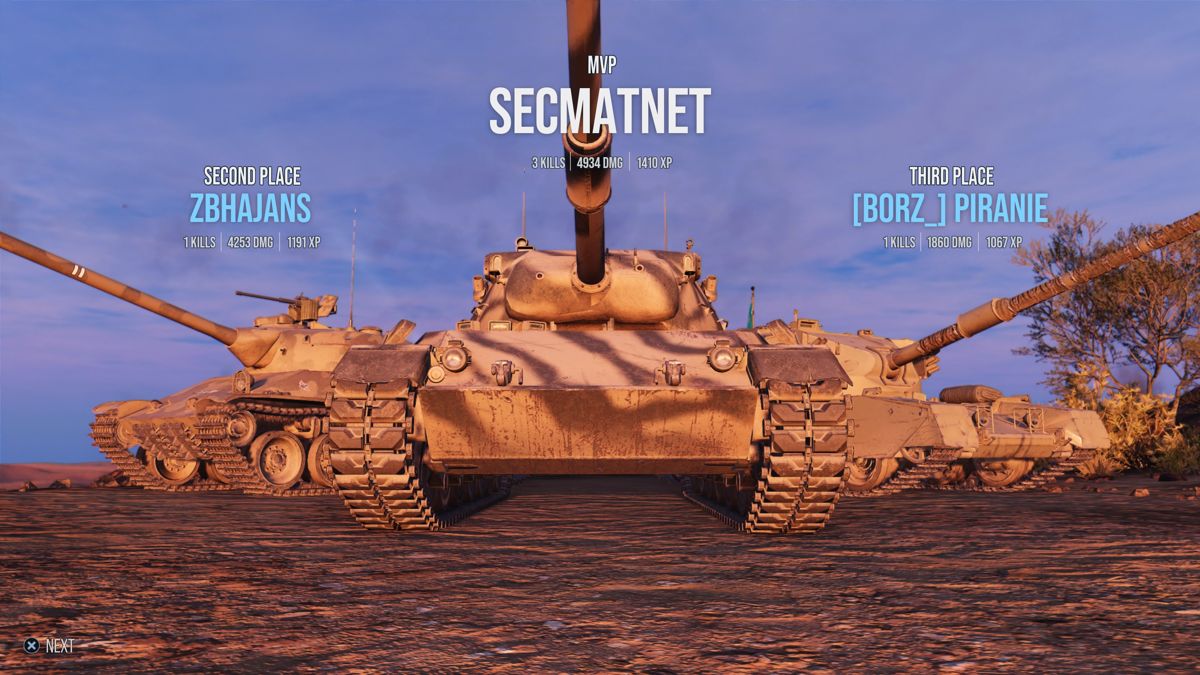 World of Tanks (PlayStation 4) screenshot: Version 1.65: Each match now shows top three players from the winning team
