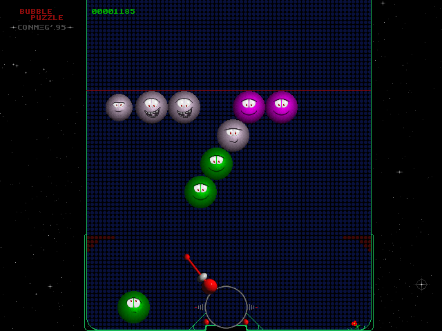 Bubble Puzzle (DOS) screenshot: The grey bubbles are about to disappear.