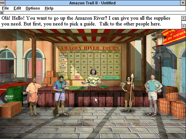 Amazon Trail II (Windows 3.x) screenshot: Choosing a guide