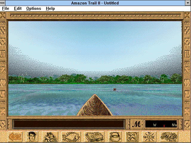 Amazon Trail II (Windows 3.x) screenshot: On the river