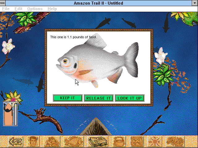 Amazon Trail II (Windows 3.x) screenshot: Fishing
