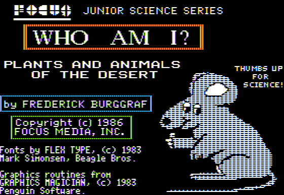 Who am I?: Plants and Animals of the Desert (Apple II) screenshot: Title Screen