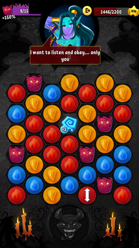 Sinful Puzzle: Dates Inferno (Browser) screenshot: Gameplay against Gine