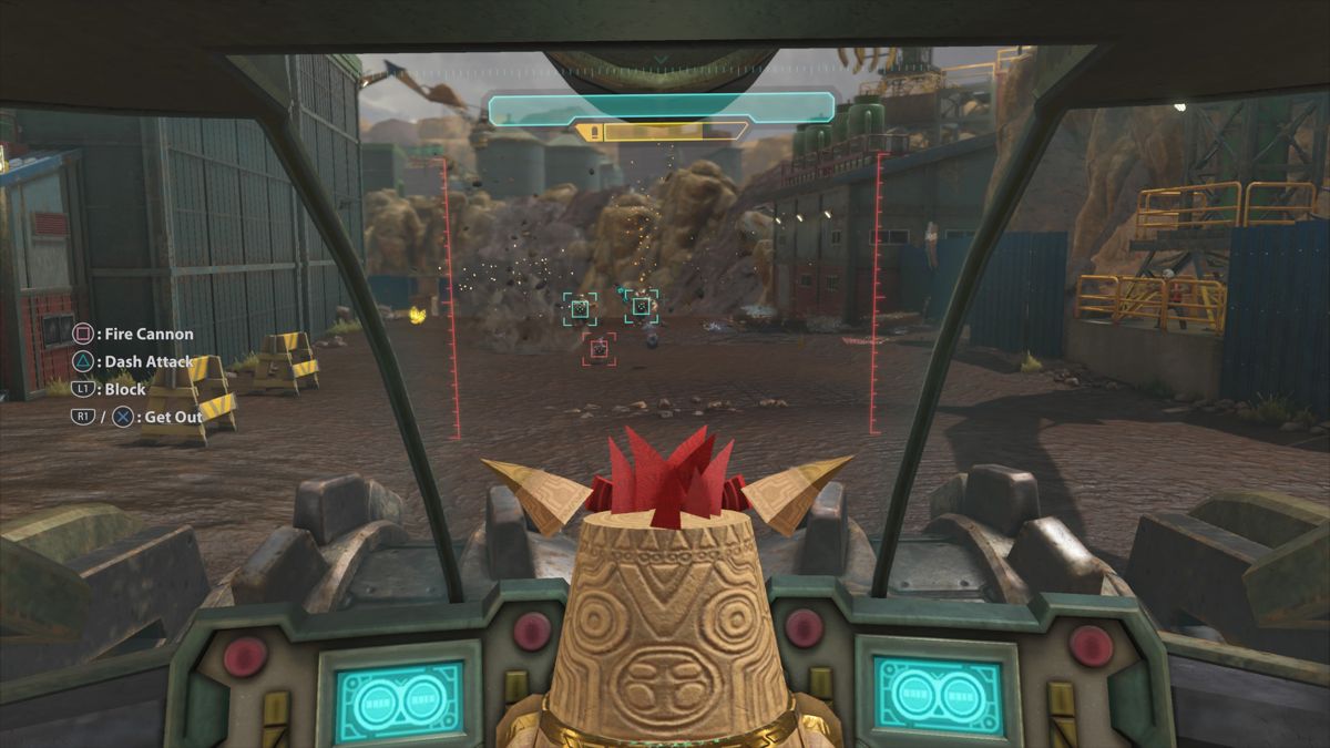 Knack II (PlayStation 4) screenshot: Mini-Knack is commandeering a goblin heavy tank