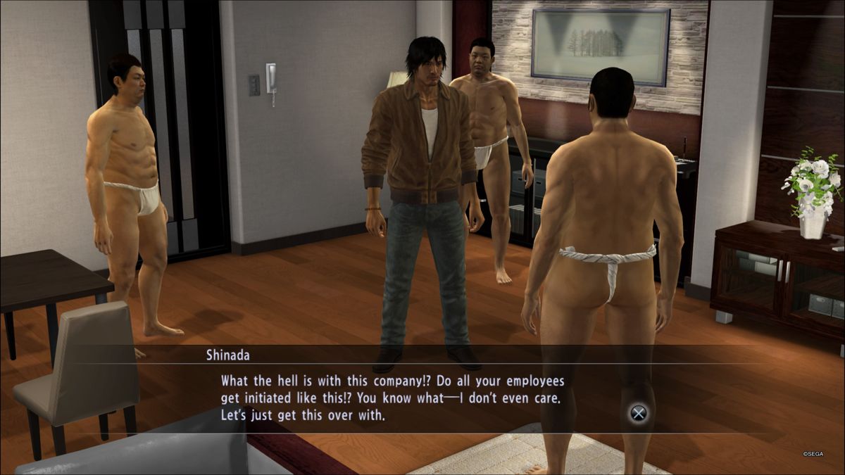 Yakuza 5 (PlayStation 4) screenshot: This wasn't the job Shinada applied for... was it?
