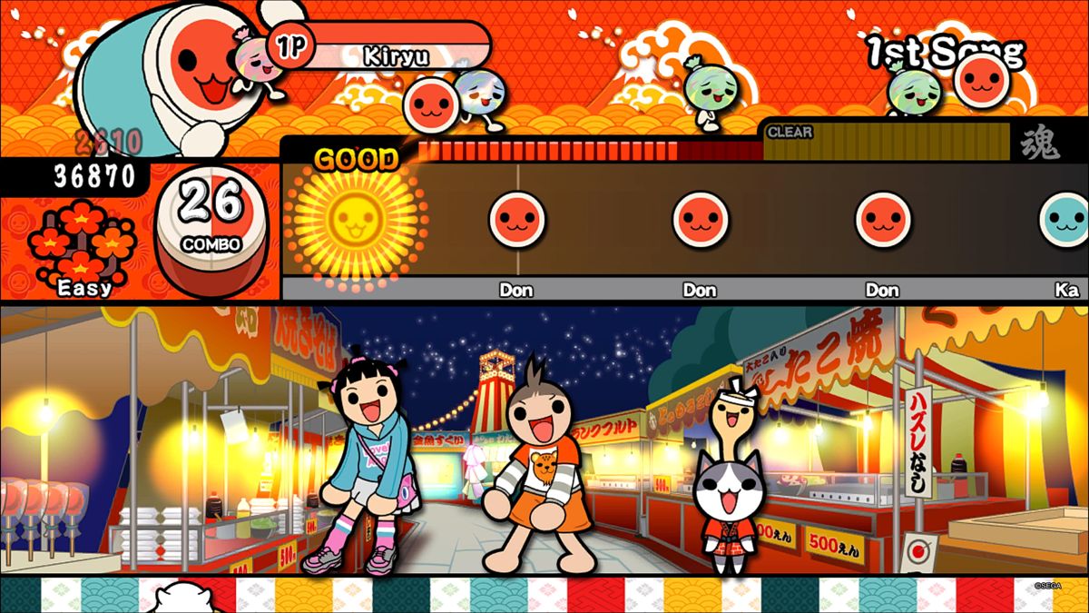 Yakuza 5 (PlayStation 4) screenshot: Playing Taiko game at the arcade