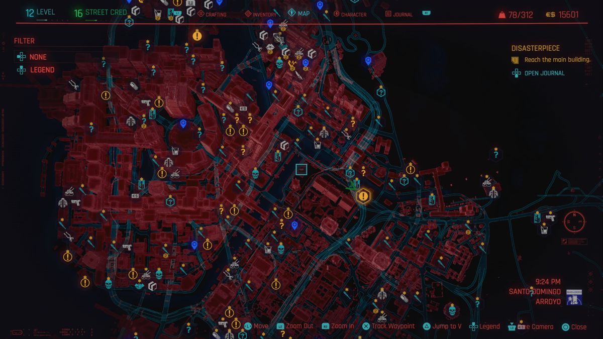 Cyberpunk 2077 (PlayStation 4) screenshot: The map of Night City