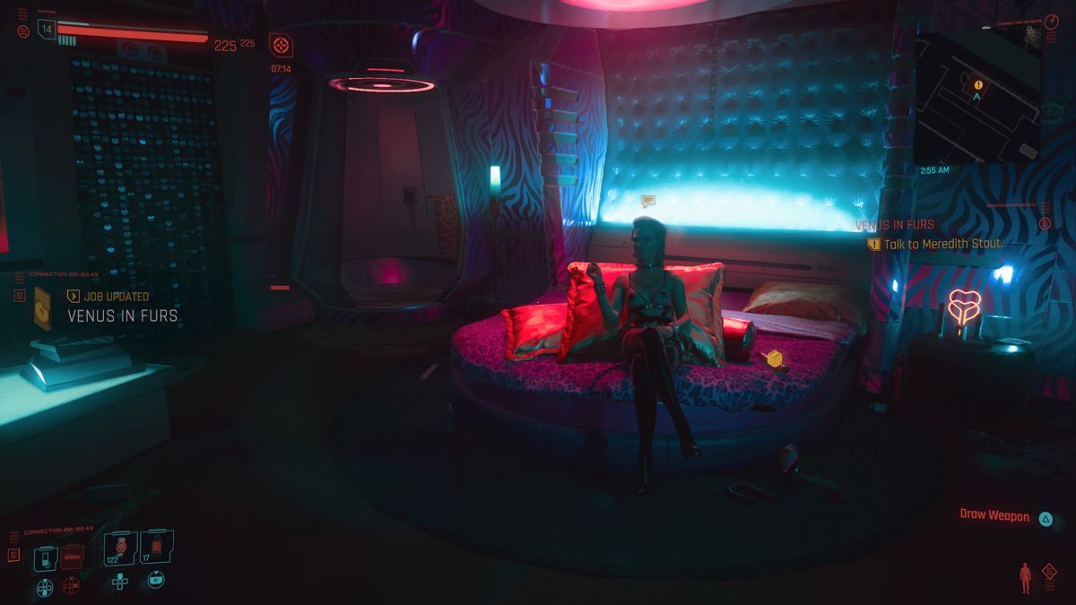 Cyberpunk 2077 (PlayStation 4) screenshot: Meredith is showing me completely new side of hers all of a sudden