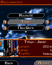 Asphalt: Urban GT (BREW) screenshot: Menu (lg 535 version)