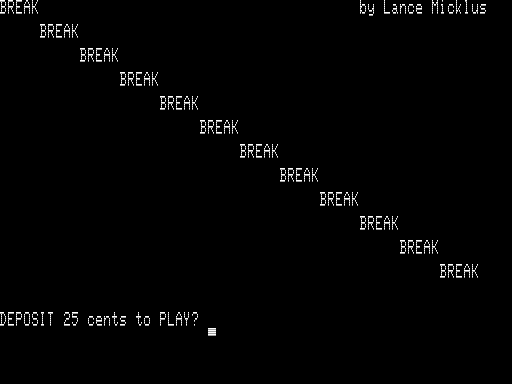 Break (TRS-80) screenshot: Title Screen