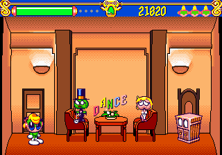 Tempo (SEGA 32X) screenshot: Would you mind if I dance on you table?