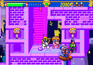 Tempo (SEGA 32X) screenshot: Dance with Katy to kill all enemies on screen and turn them into coins