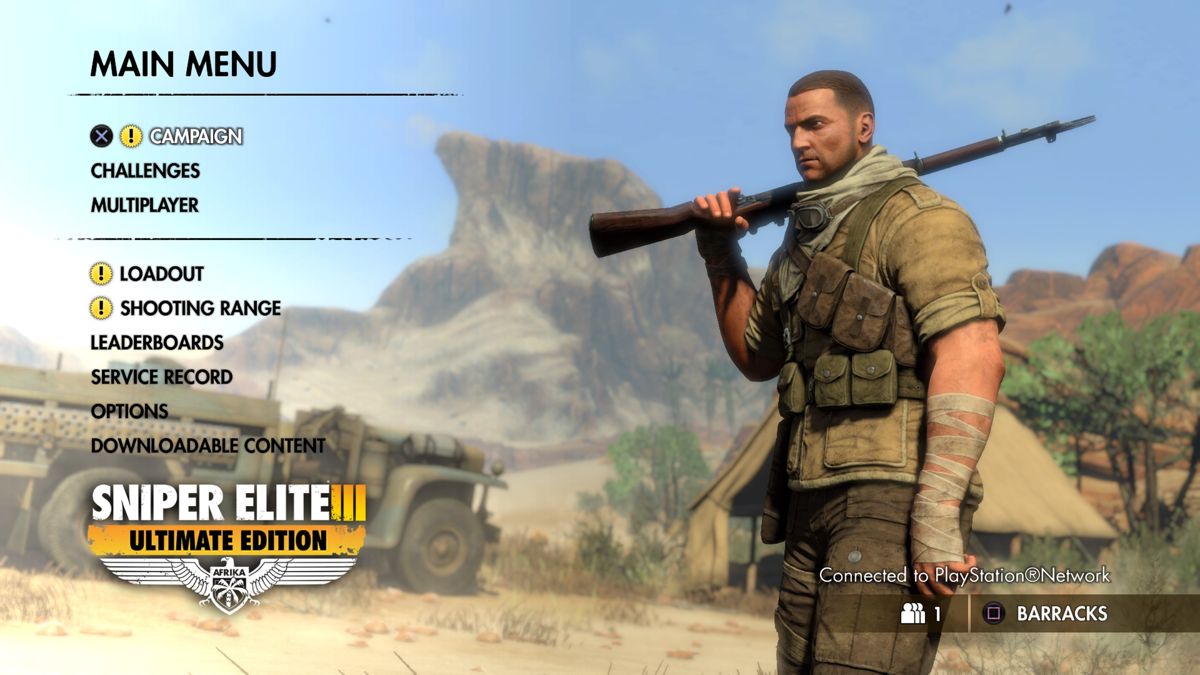Sniper Elite III: Afrika - Ultimate Edition (PlayStation 4) screenshot: Main menu