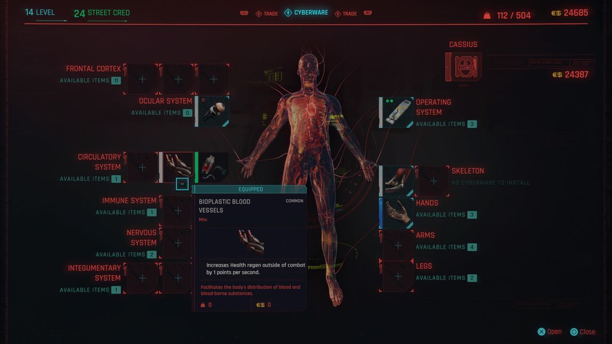 Cyberpunk 2077 (PlayStation 4) screenshot: Installing cyber upgrades