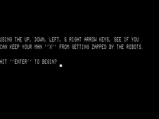 Robot (TRS-80) screenshot: Instructions