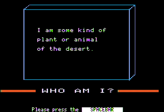Who am I?: Plants and Animals of the Desert (Apple II) screenshot: Starting the Game