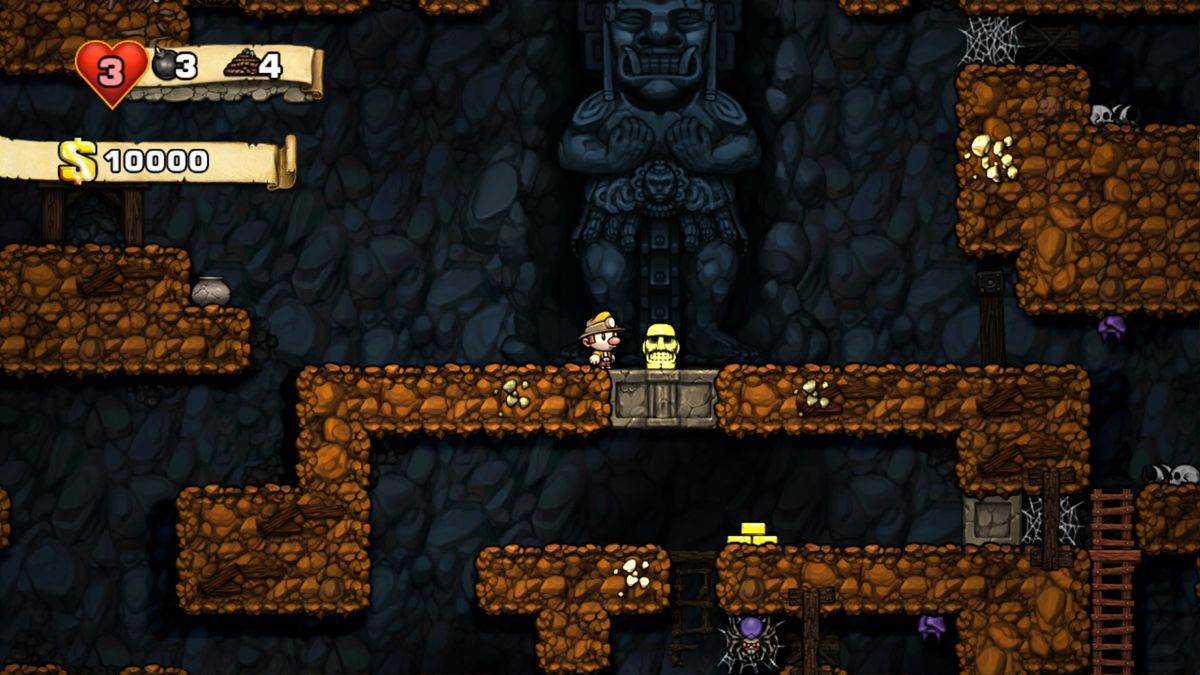 Spelunky (Windows) screenshot: Take this idol to the exit for extra money, but beware, lifting it will trigger a trap!