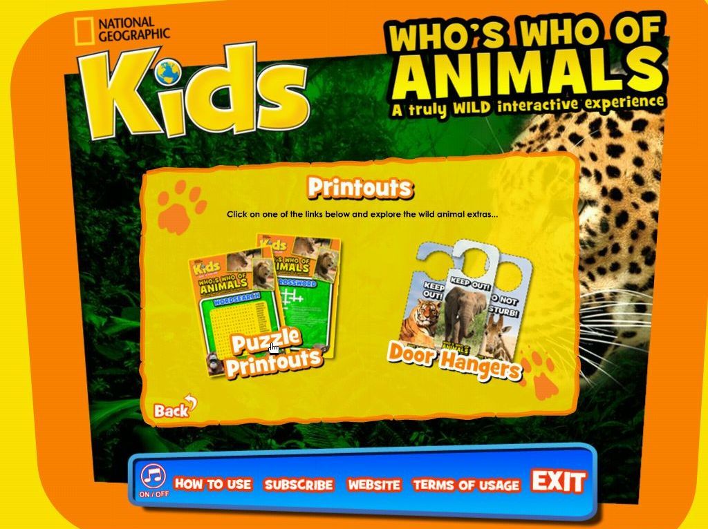 Who's Who Of Animals: A Truly Wild Interactive Experience (Windows) screenshot: There are also things to print out