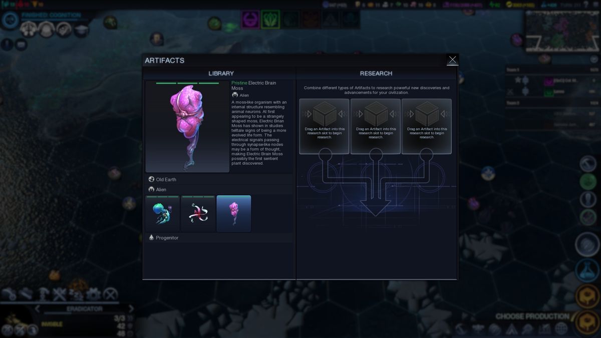 Sid Meier's Civilization: Beyond Earth - Rising Tide (Windows) screenshot: You can now hunt for artifacts in Rising Tide. Such as this Electric Brian(sic) Moss.