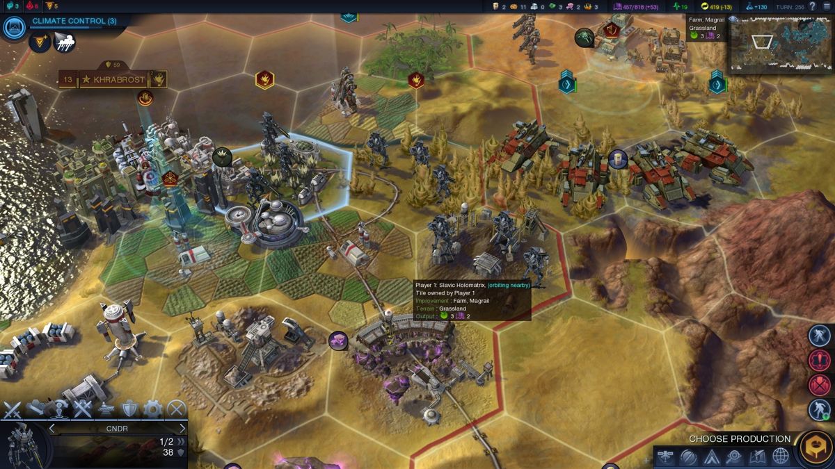 Sid Meier's Civilization: Beyond Earth (Windows) screenshot: My line of drones defends the Signal as it is being completed from other AI nations.