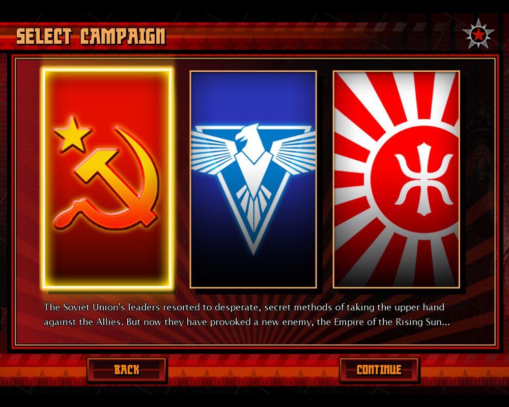 Command & Conquer: Red Alert 3 (Windows) screenshot: Campaign selection screen.