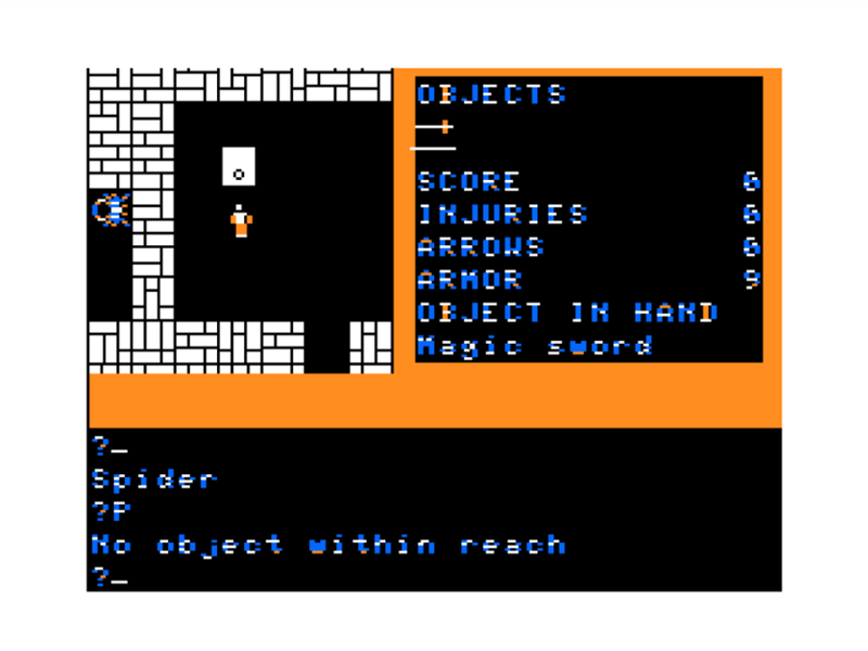 Dungeon Quest (TRS-80 CoCo) screenshot: By the Exit Door