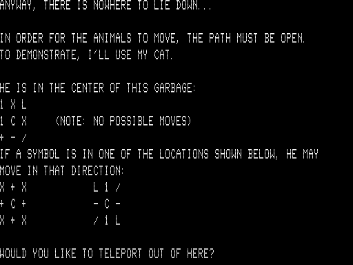 Cat and Mouse (TRS-80) screenshot: Movement Options