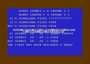 Computer Title Bout (Commodore 64) screenshot: It's a draw