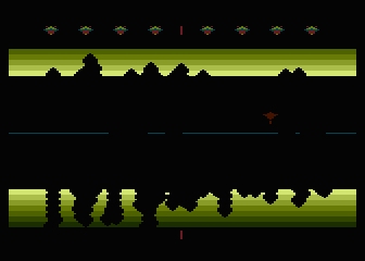 Quarxon (Atari 8-bit) screenshot: Victory for the top player. All droids destroyed.
