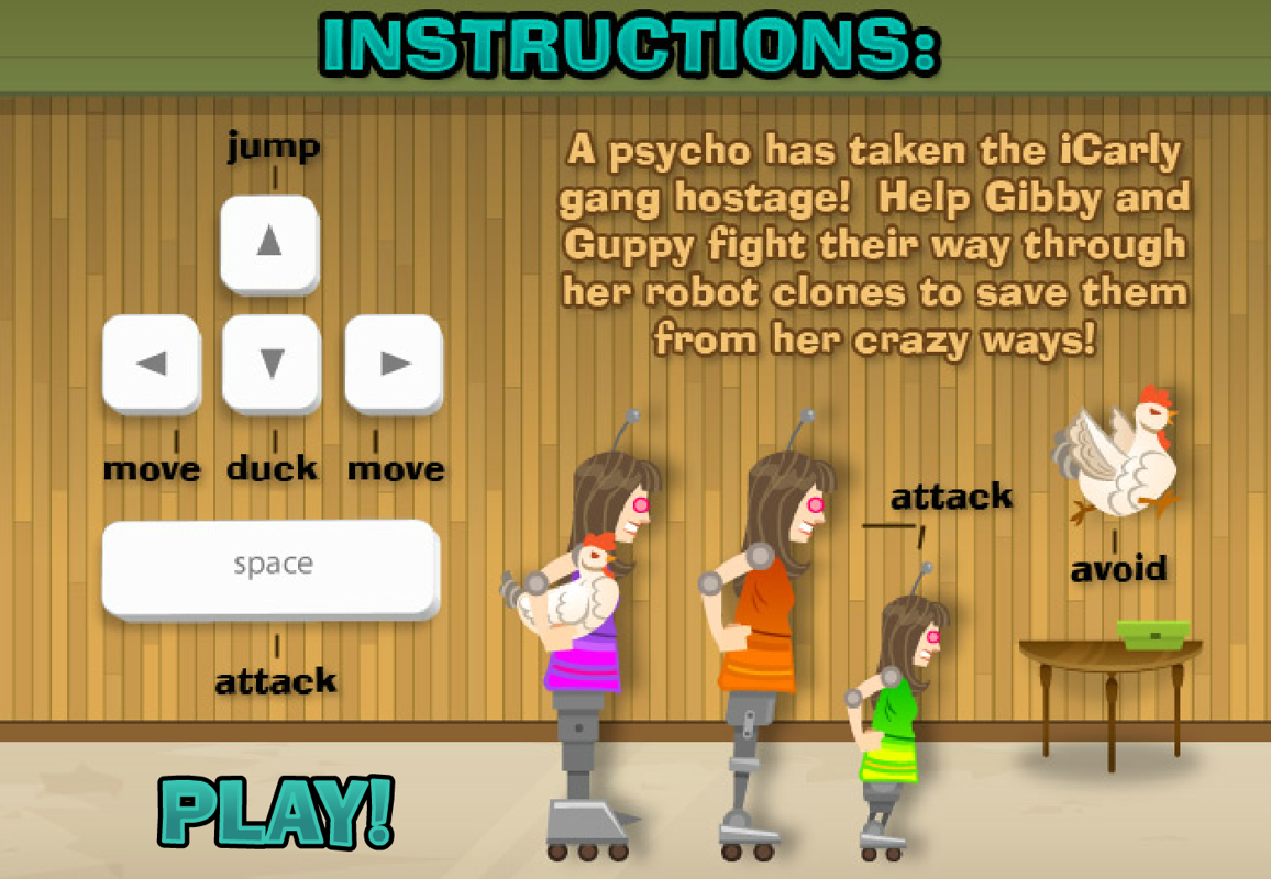 iCarly: iDefeatPsychos! (Browser) screenshot: Instructions